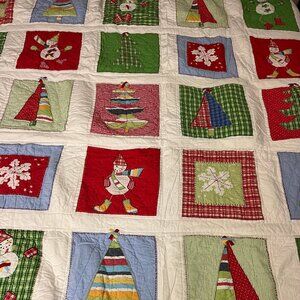 Pottery Barn Kids Quilted Christmas Patchwork Quilt Full/Queen NWOT